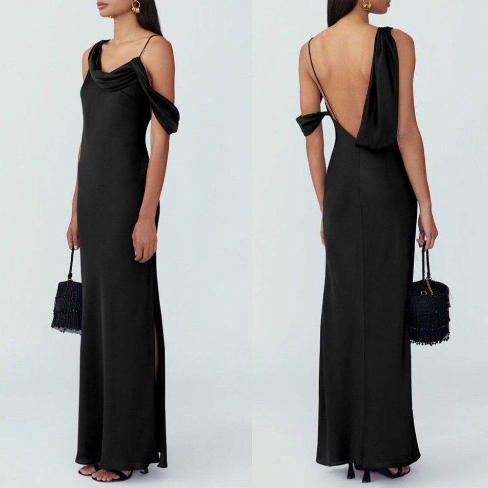 NWT Fame and Partners Francois Dress, Black Maxi Formal Gown US 6 - EU 38 NEW